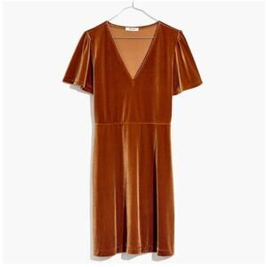 Madewell Velvet V-neck Mini Dress - Brown - Size S